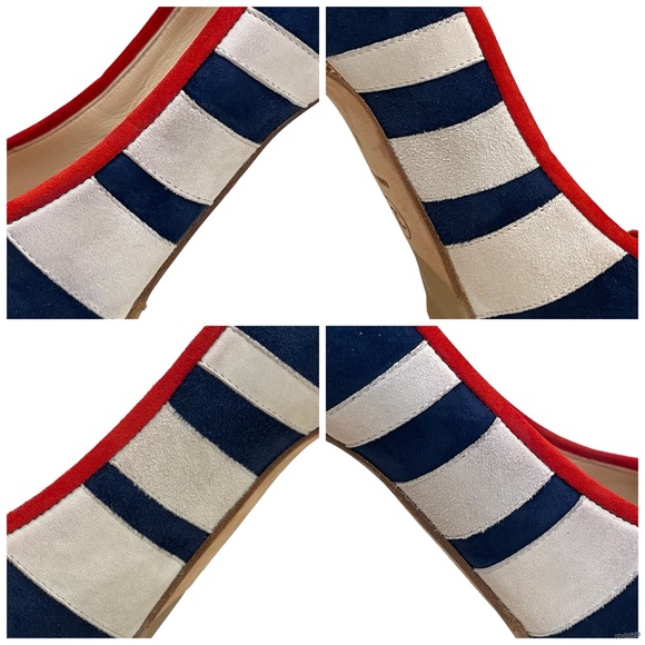 CHANEL Multicolor Suede CC Stripes Cork Heel Pumps EU 41 US 10 - Picture 7 of 14